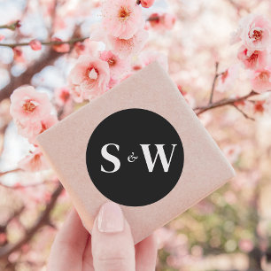 Elegante Initialen Zwart-wit bruiloft Ronde Sticker