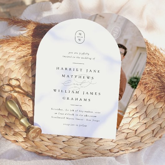 Elegante Initialen Zwart & Wit Fotoboog bruiloft Kaart