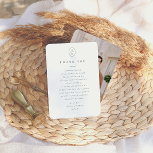 Elegante Initialen Zwart & Wit Fotobruiloft Bedankkaart