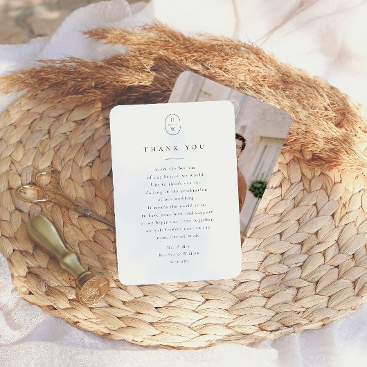 Elegante Initialen Zwart & Wit Fotobruiloft Bedankkaart