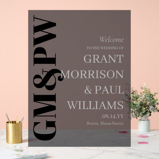 Élégante Initiales Gris Noir Typographie Bienvenue (Mariage)