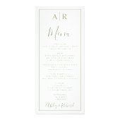 Elégante initie sauge verte carte de menu mariage (Devant)