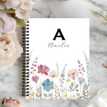 Elegante Initiële Stijlvolle Bloemige Notitieboek