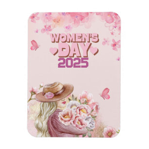 Elegante Internationale Vrouwendag met Roze Bloeme Magneet