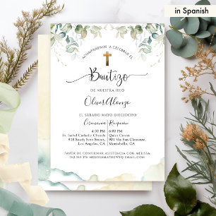 Elegante Invitación de Bautizo Botánica con Hojas Kaart