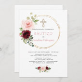 Elegante Invitacion De Bautizo Con Flores Spaans Kaart (Voorkant / Achterkant)