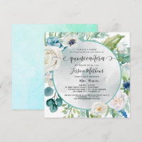 Elegante Invitación de Quinceañera Aqua Turquesa I