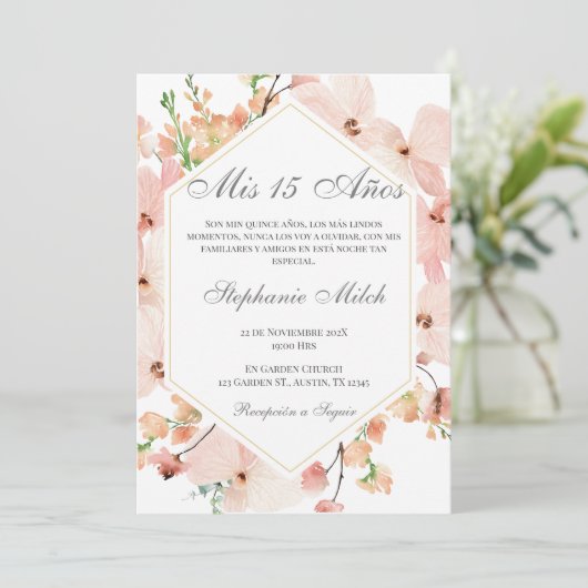 Elegante Invitación de Quinceañera Kaart (Staand voorkant)
