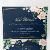 elegante Invitación triple azul oro marino Invitac (Intérieur en premier)