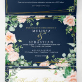 elegante Invitación triple azul oro marino Invitac (Intérieur au milieu)