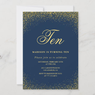 Elégante invitation 10e anniversaire Gold Navy Gla