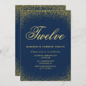 Elégante invitation 12e anniversaire Gold Navy Gla (Devant / Derrière)