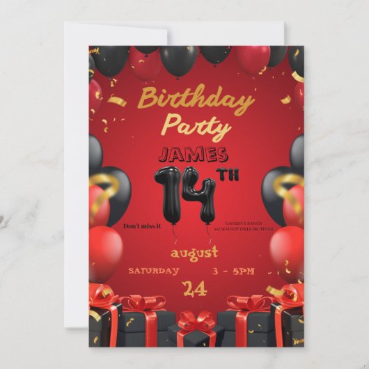 Élégante invitation 14e anniversaire (Devant)