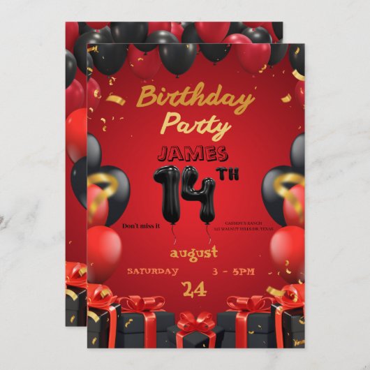 Élégante invitation 14e anniversaire (Devant / Derrière)