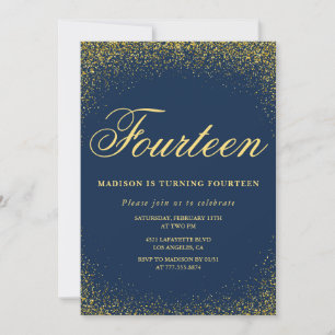 Elégante invitation 14e anniversaire Gold Navy Gla