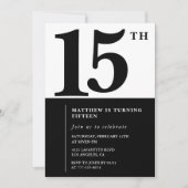 Elégante invitation 15e anniversaire Black Chic Mo (Devant)