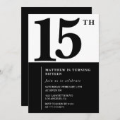 Elégante invitation 15e anniversaire Black Chic Mo (Devant / Derrière)