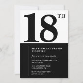 Elégante invitation 18e anniversaire Black Chic Mo (Devant)