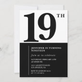 Elégante invitation 19e anniversaire Black Chic Gi (Devant)