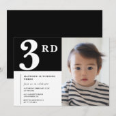 Elégante invitation 3e anniversaire Black Boy Phot (Devant / Derrière)