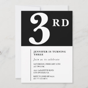 Elégante invitation 3ème anniversaire Black Chic G
