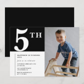 Elégante invitation 5e anniversaire Black Boy Phot (Devant / Derrière)