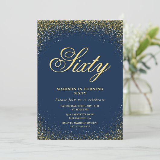Elégante invitation 60e anniversaire Gold Navy Gla (Debout devant)