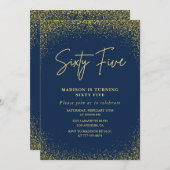 Elégante invitation 65e anniversaire Gold Navy Gla (Devant / Derrière)