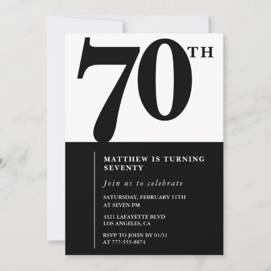 Elégante invitation 70e anniversaire Black Chic Mo (Devant)