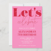 Elégante invitation 7ème anniversaire Pink Parties (Devant)