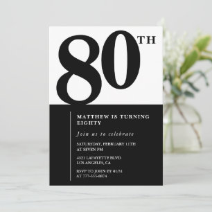 Elégante invitation 80e anniversaire Black Chic Mo