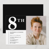 Elégante invitation 8e anniversaire Black Boy Phot (Devant / Derrière)