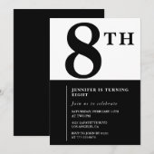 Elégante invitation 8ème anniversaire Black Chic G (Devant / Derrière)