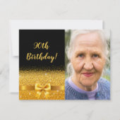 Elégante invitation 90e anniversaire noir or photo (Devant)