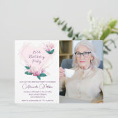 Elégante invitation 95e anniversaire Floral Photo (Debout devant)