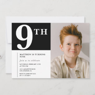 Elégante invitation 9e anniversaire Black Boy Phot