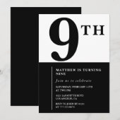 Elégante invitation 9e anniversaire Black Chic Mod (Devant / Derrière)