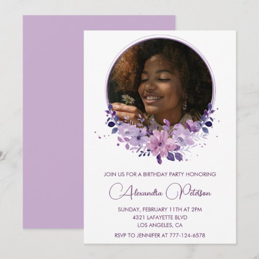 Élégante invitation à 14e anniversaire Photo Elega (Devant / Derrière)