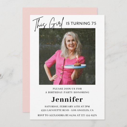 Elégante invitation à 75e anniversaire Photo Moder (Devant / Derrière)