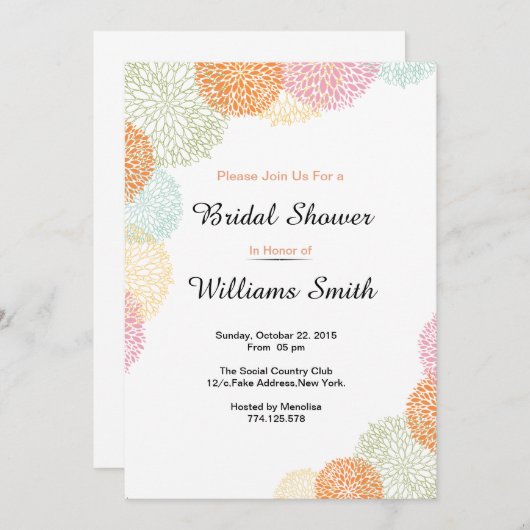 Elégante invitation à la douche nuptiale (Devant / Derrière)