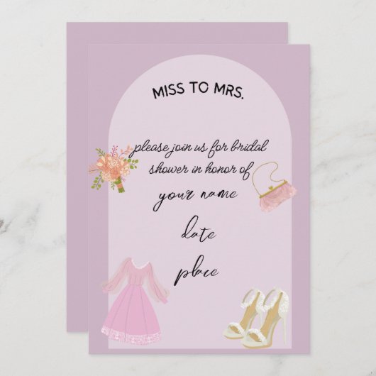 Elégante invitation à la douche nuptiale (Devant / Derrière)