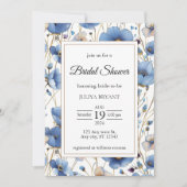 Elégante invitation à la douche nuptiale bleu pous (Devant)