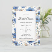 Elégante invitation à la douche nuptiale bleu pous (Debout devant)