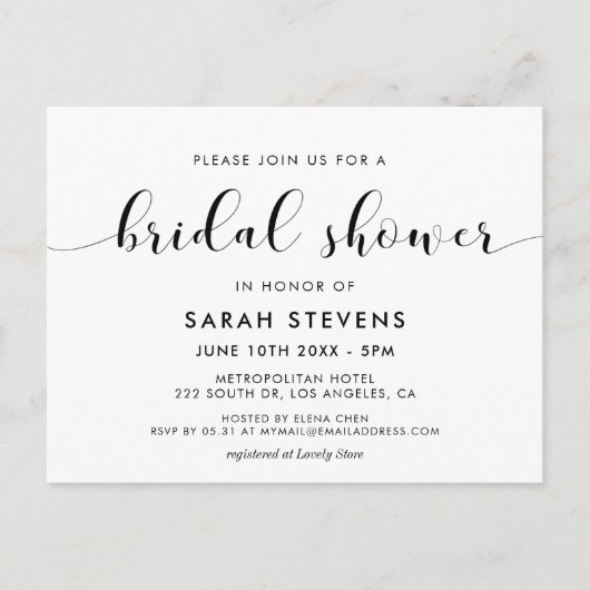 Elégante invitation à la douche nuptiale noire et  (Devant)