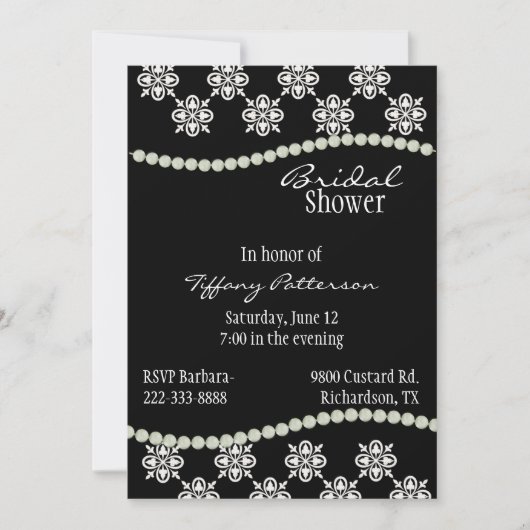 Élégante invitation à la douche nuptiale noire et (Devant)