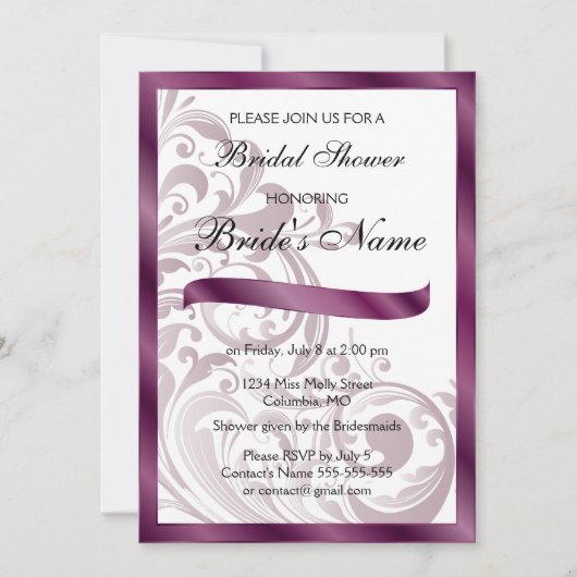 Elégante invitation à la douche nuptiale - violet (Devant)