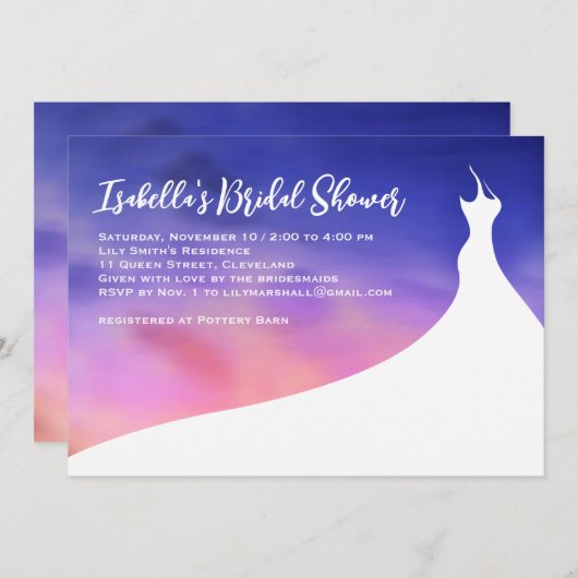 Elégante invitation à la douche nuptiale violet aq (Devant / Derrière)