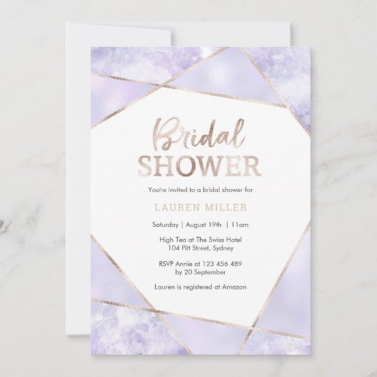 Elégante invitation à la douche nuptiale violette  (Devant)