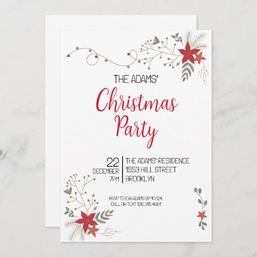 Élégante invitation à la fête de Noël (Devant / Derrière)