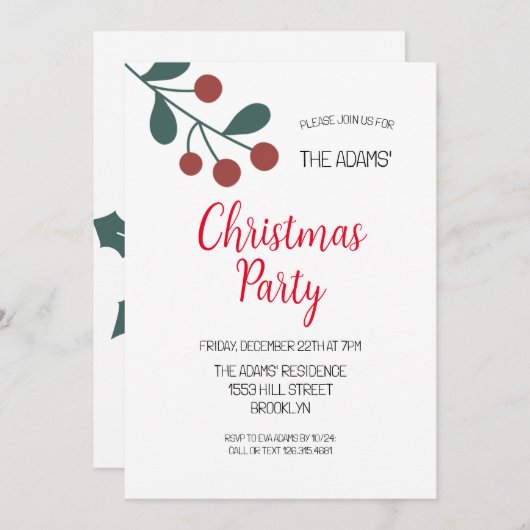 Élégante invitation à la fête de Noël (Devant / Derrière)